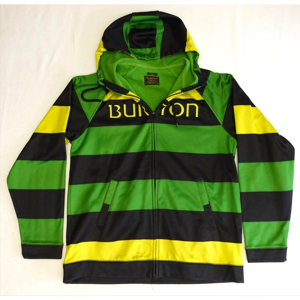 Burton Hoodie Mens XL Multicolor Striped Fleece Full Zip Hooded Logo Pockets